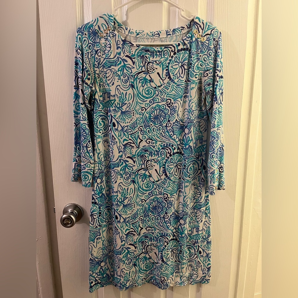 Lilly Pulitzer Blue and White Sophie Dress 3/4 Sleeve Resort Wear